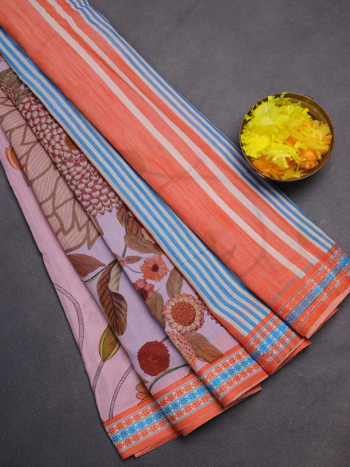 Mangalgiri Cotton Saree - Peach Pink and Orange
